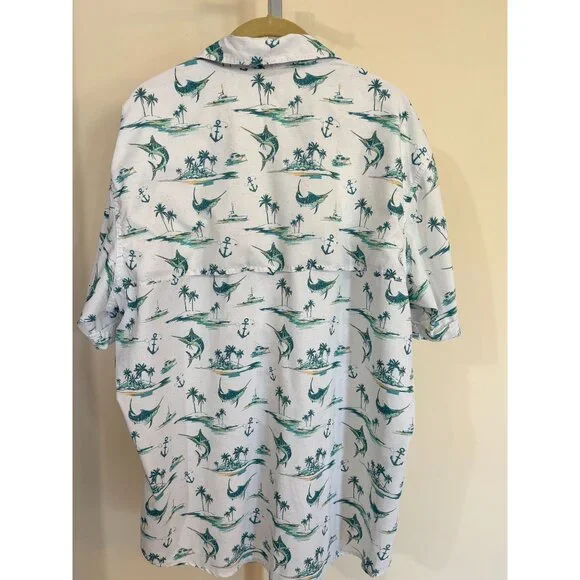 Izod Saltwater Shirt Marlin Fishing Nautical Anchors Vented Button Up Mens XL - Picture 9 of 12